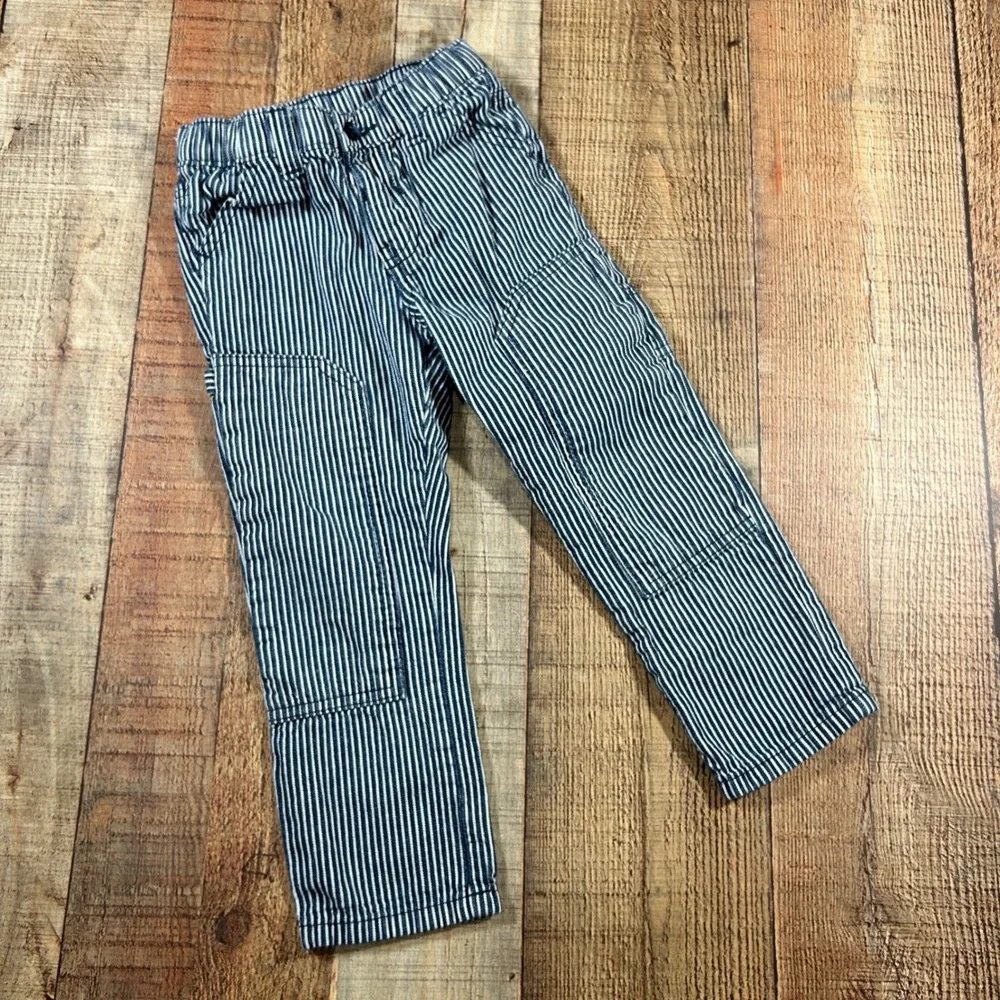 Old Navy Blue White Hickory Stripe Carpenter Pants Denim Elastic Waist Kids 3T